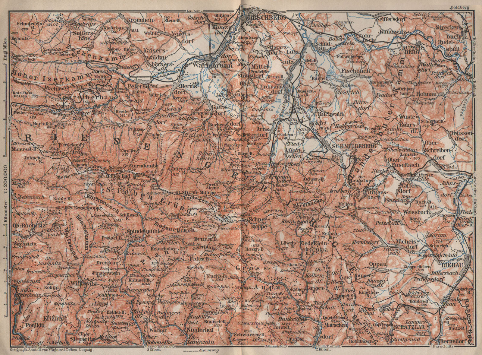 KARKONOSZE KRKONOŠE MOUNTAINS. Jelenia Gora Cieplice Lubawka Czech Rep 1910 map